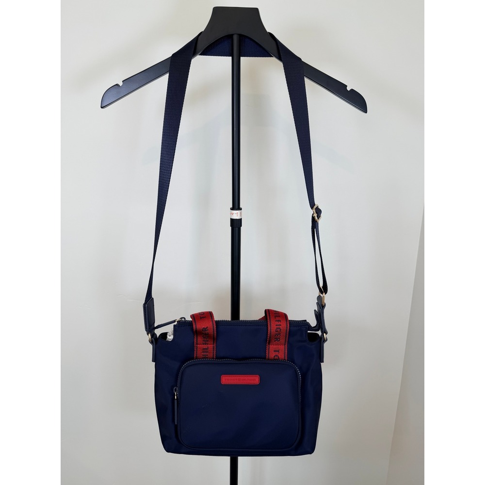 Tommy Hilfiger Navy Blue Nylon Crossbody Bag Red Logo Tape 69J4292 410